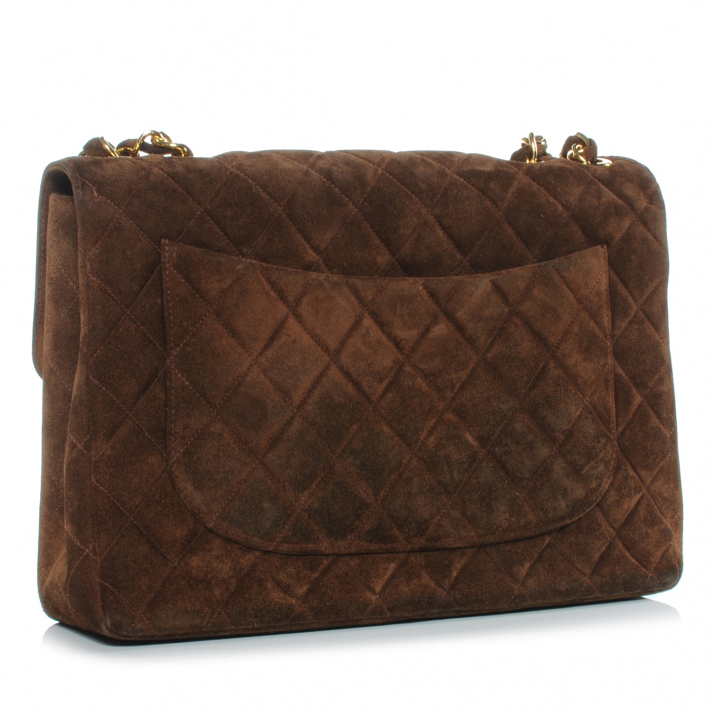 Suede Quilted Jumbo Flap Brown