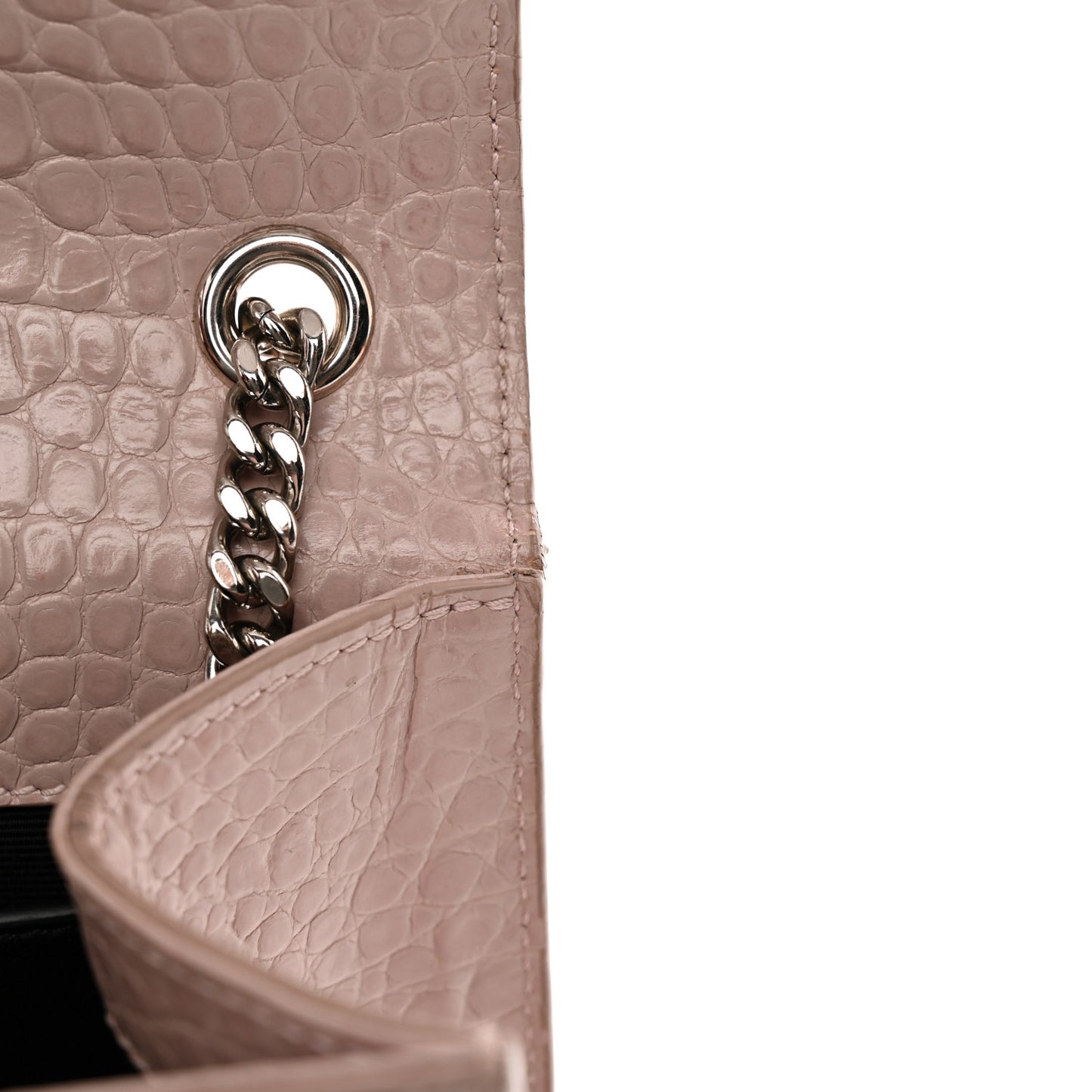 Calfskin Crocodile Embossed Medium Classic Monogram Kate Tassel Satchel Powder Pink