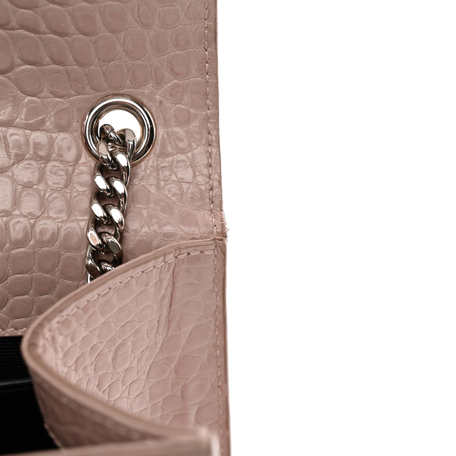 Saint Laurent Calfskin Crocodile Embossed Medium Classic Monogram Kate Tassel Satchel Powder Pink 13 of 16