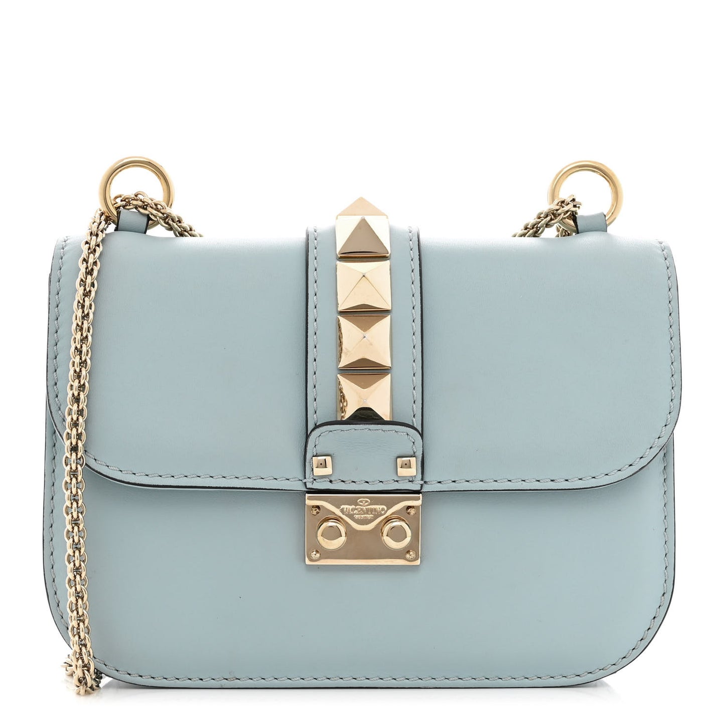 Vitello Small Glam Lock Rockstud Flap Sky Sorbet