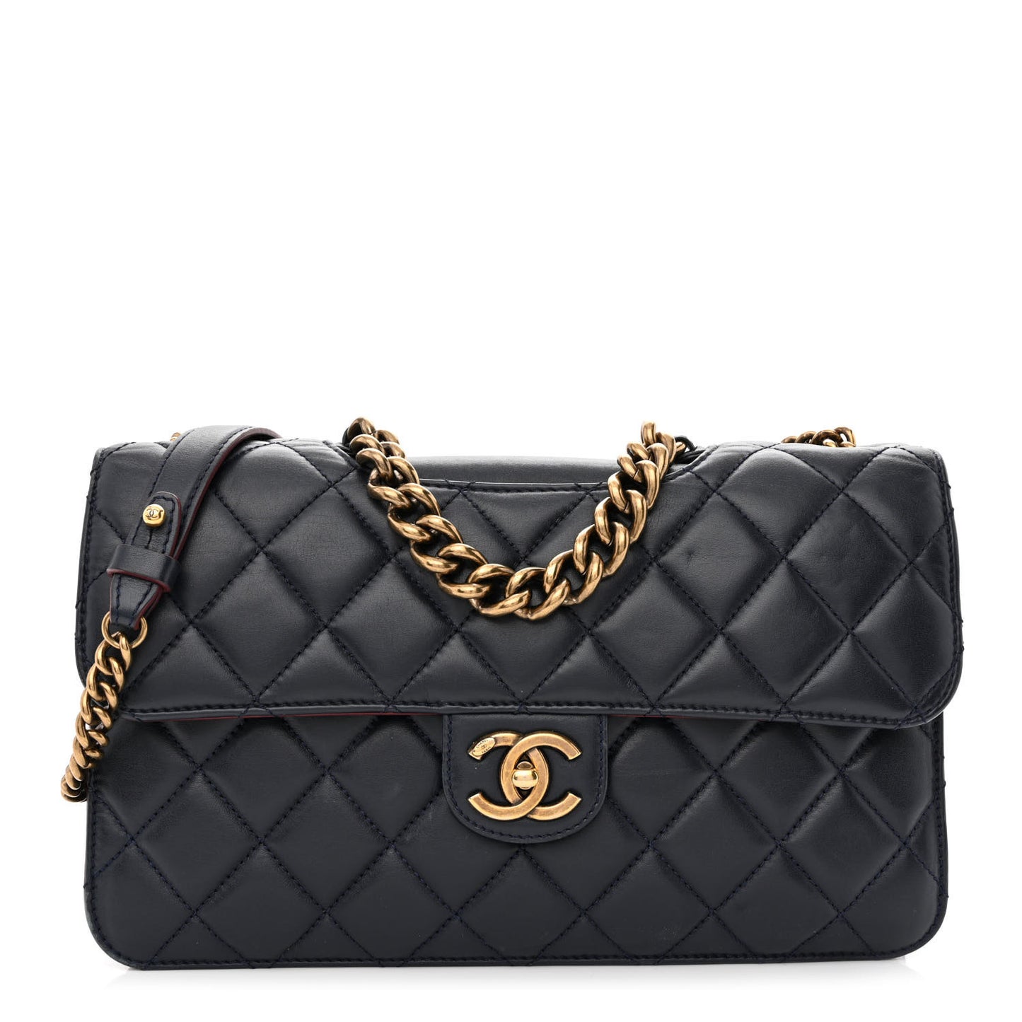 Calfskin Quilted Large Perfect Edge Flap Navy