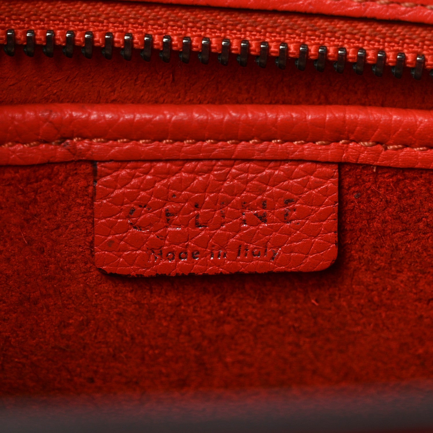 Celine Drummed Calfskin Nano Luggage Vermillion 6 of 17