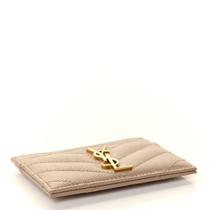 Saint Laurent Grain De Poudre Matelasse Chevron Monogram Credit Card Case Dark Beige 4 of 8