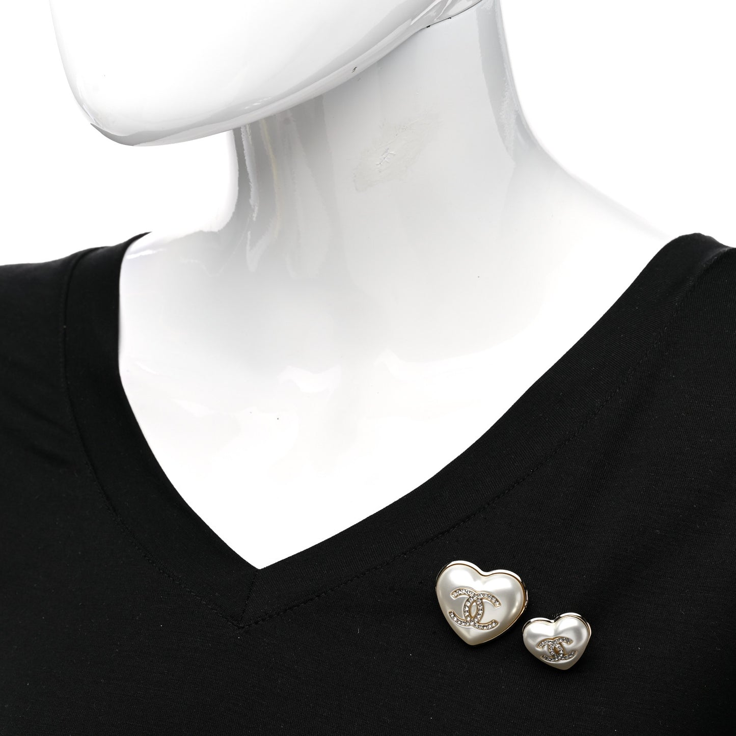 Resin Crystal CC Heart Brooch Set Pearly White Gold
