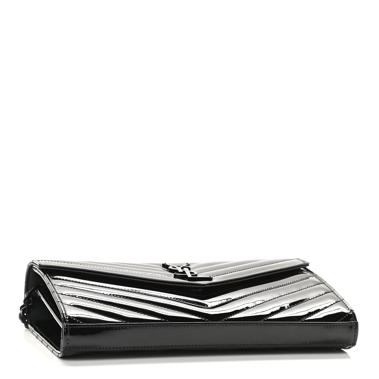 Saint Laurent Patent Matelasse Chevron Monogram Chain Wallet Black 4 of 8