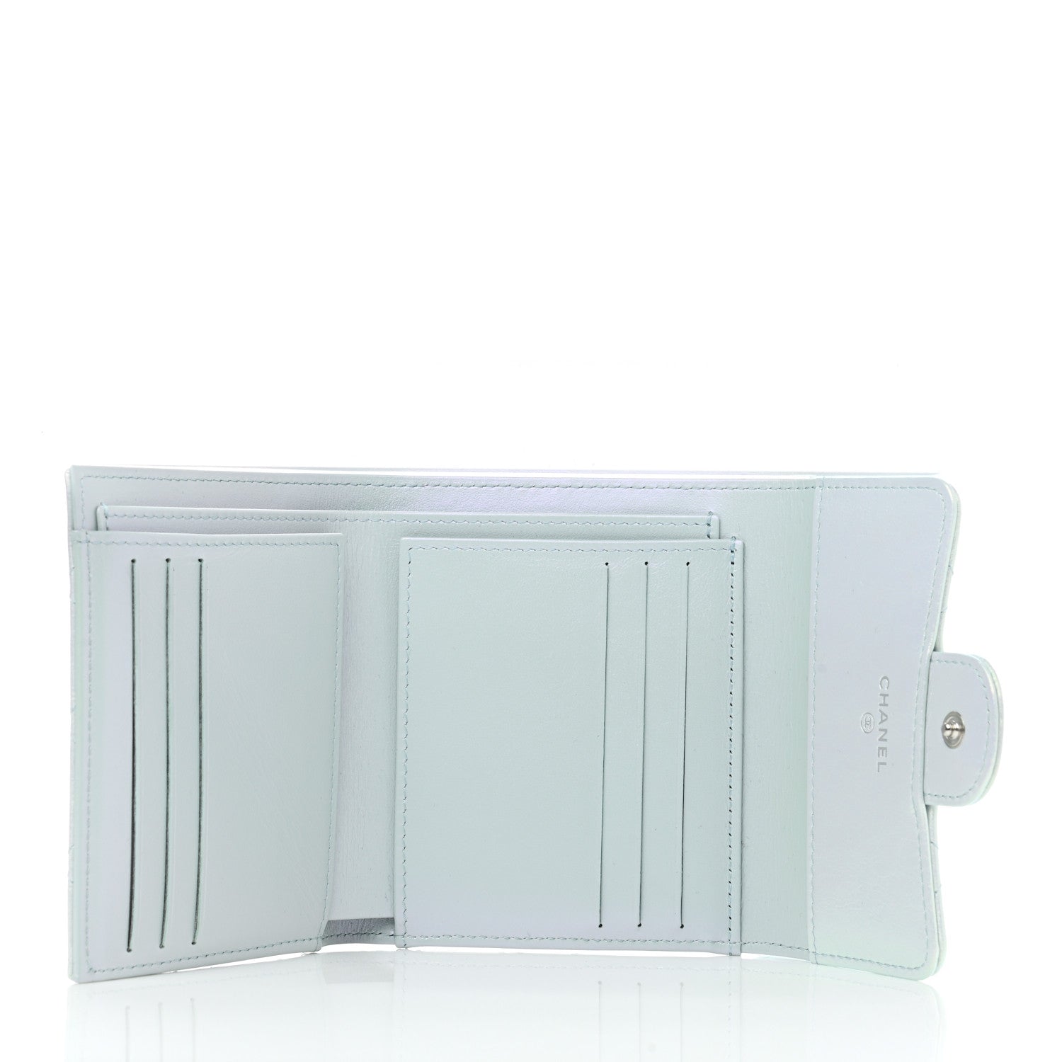 Chanel Iridescent Calfskin Quilted Compact Flap Wallet Light Blue 5 of 10