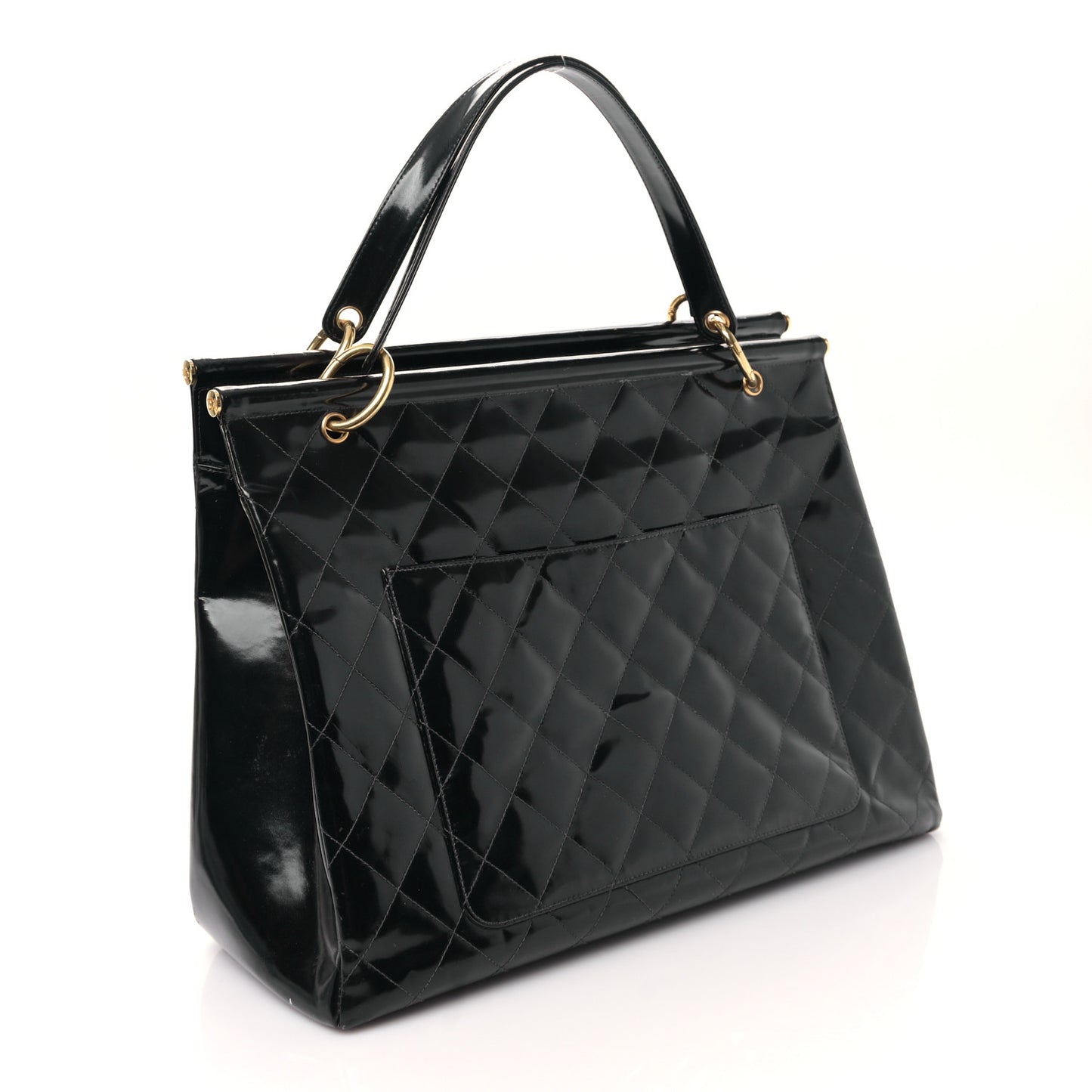 Patent Quilted Shopping Tote Black