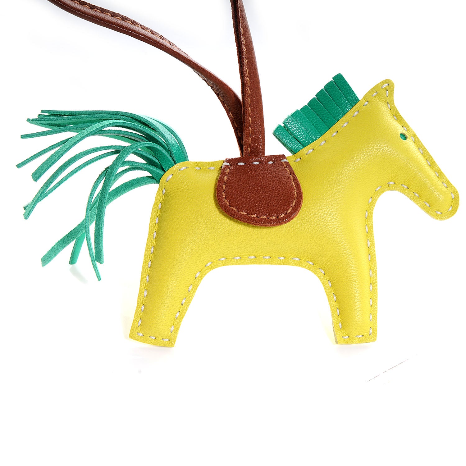 Hermes Milo Lambskin Grigri Rodeo Horse Bag Charm MM Lime Menthe Fauve 3 of 5