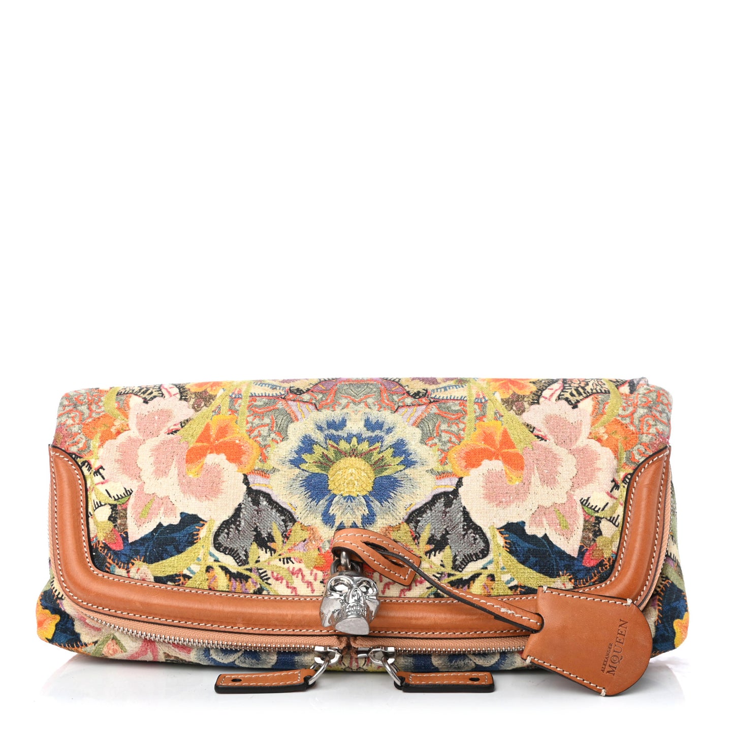 Canvas Floral Printed Padlock Skull Clutch Multicolor