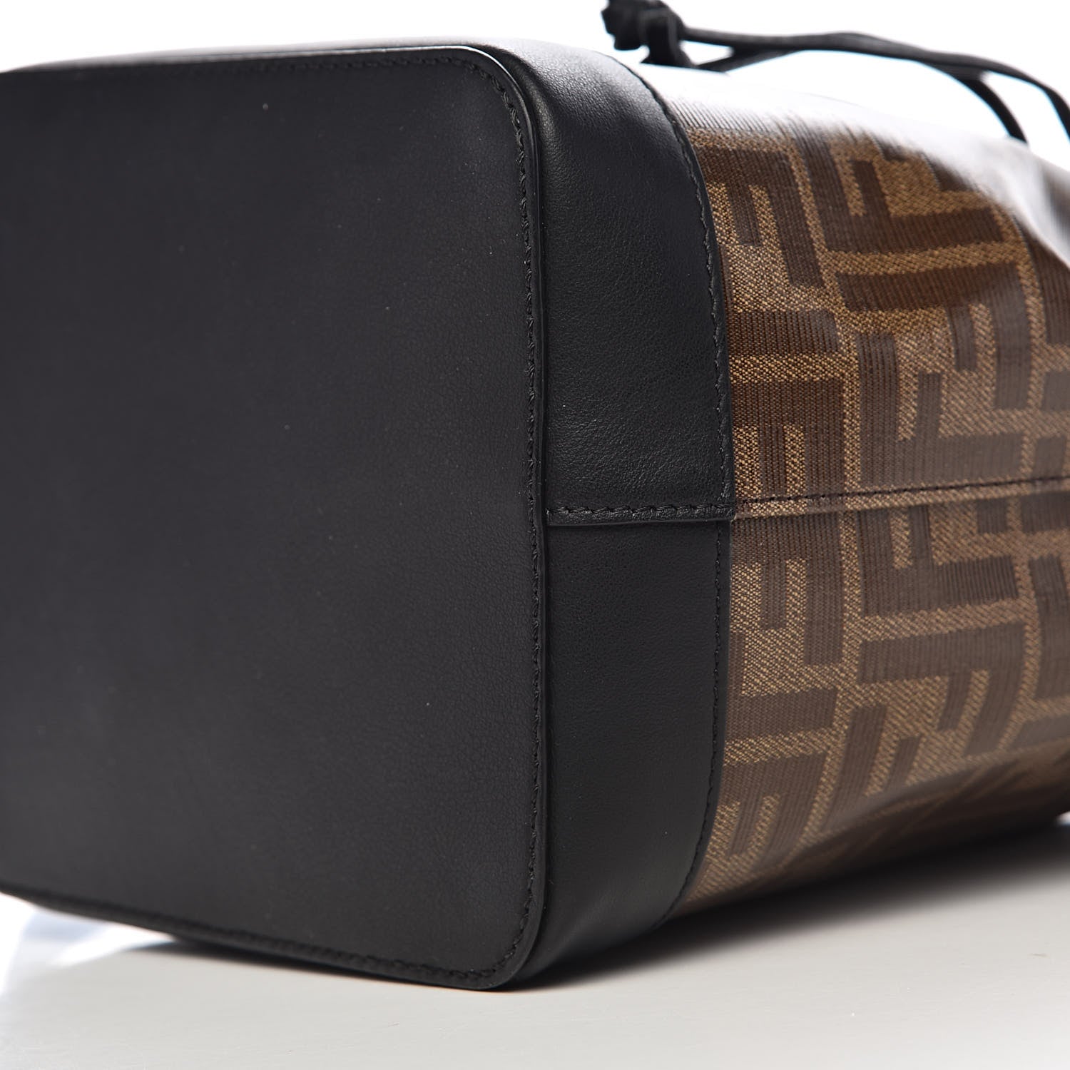 Fendi Glazed Fabric Vitello Grace F is Fendi FF 1974 Stamp Patch Grande Mon Tresor Bucket Bag Mogano Panna Black 10 of 11