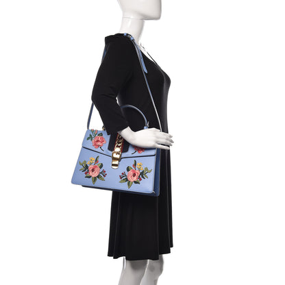 Gucci Calfskin Embroidered Medium Sylvie Top Handle Bag Clear Sky Blue 2 of 10