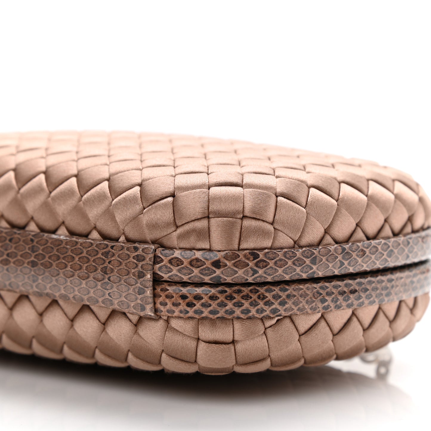 Satin Ayers Intrecciato Chain Knot Clutch Camel