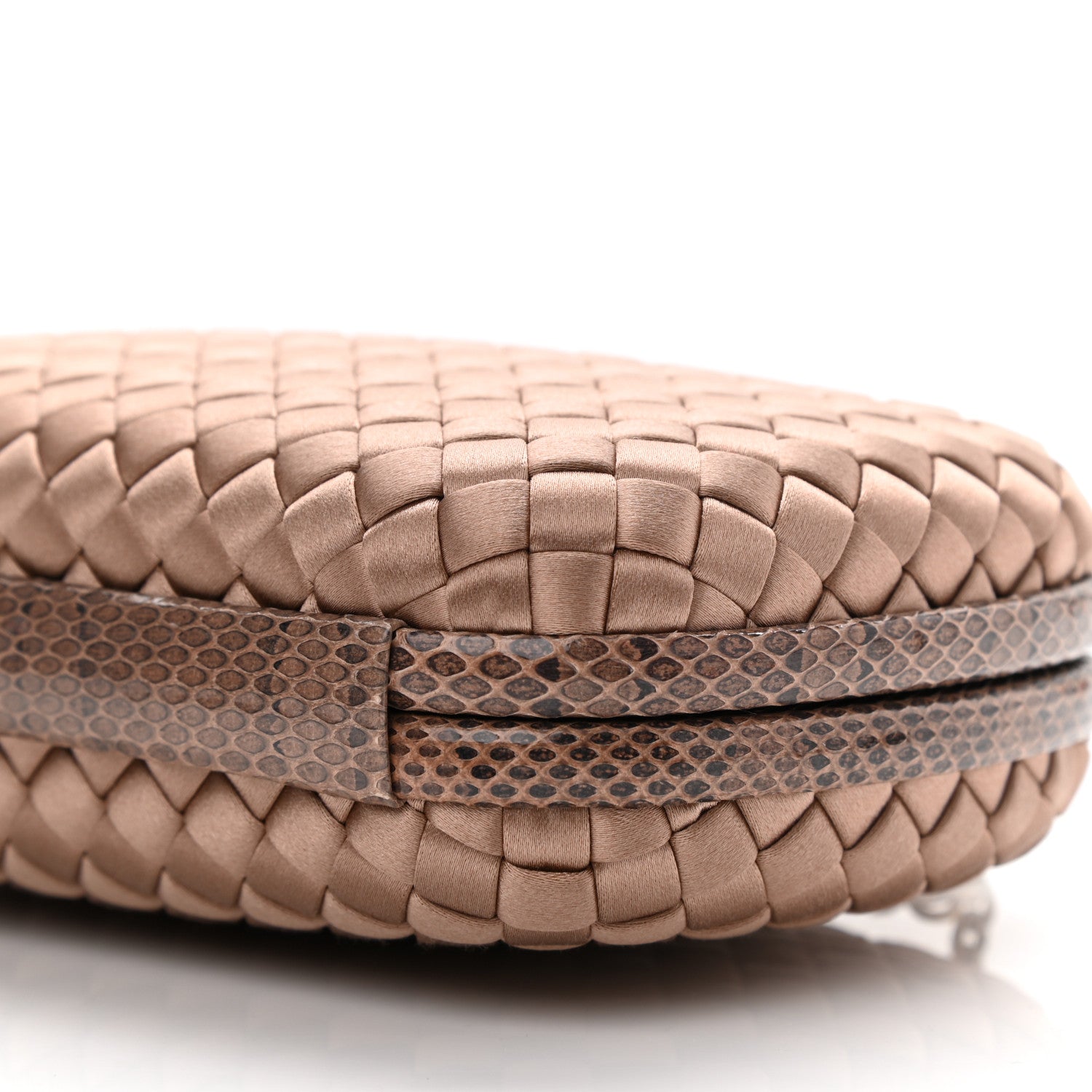 Bottega Veneta Satin Ayers Intrecciato Chain Knot Clutch Camel 8 of 8