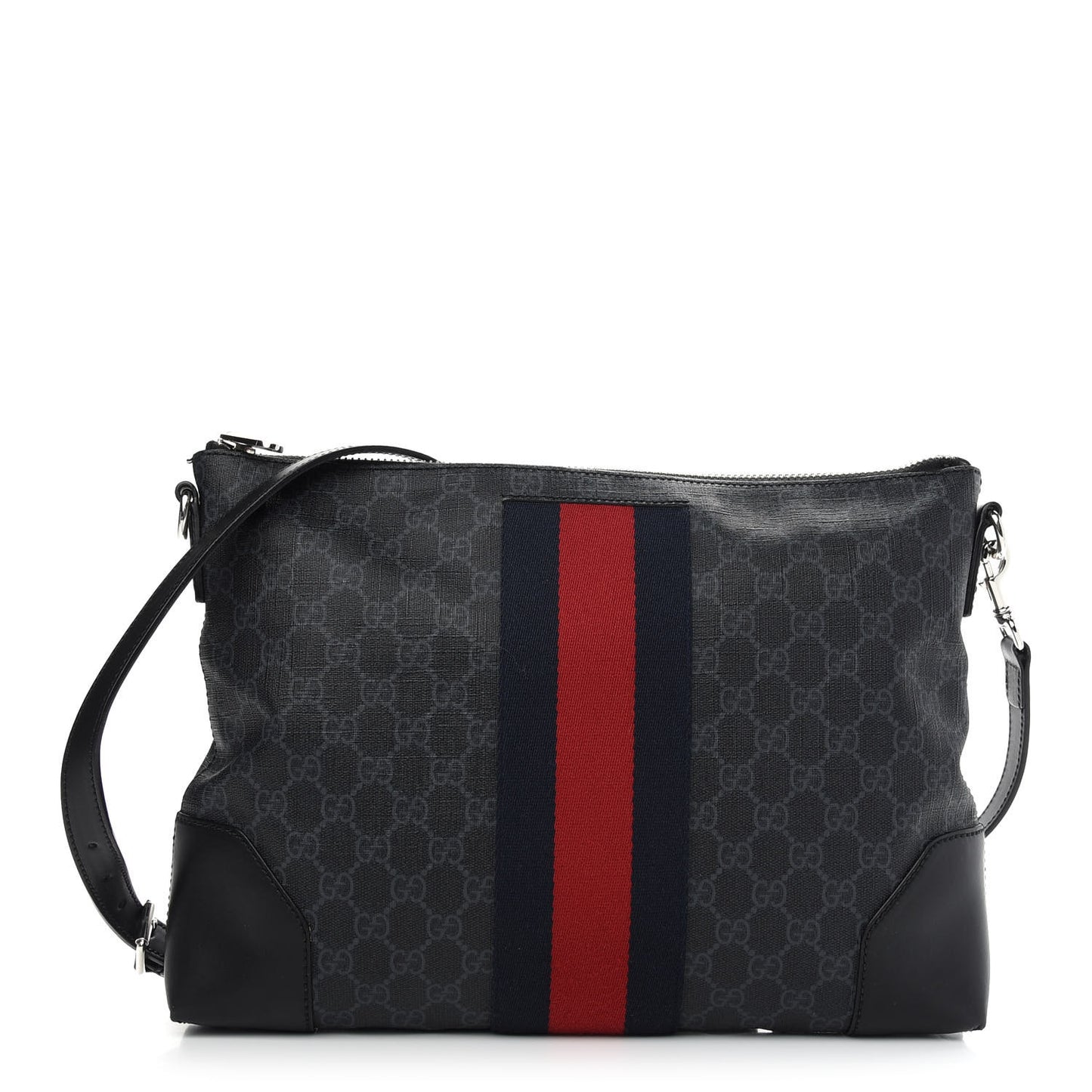 Soft GG Supreme Monogram Appia Calfskin Web East West Messenger Bag Black Grey