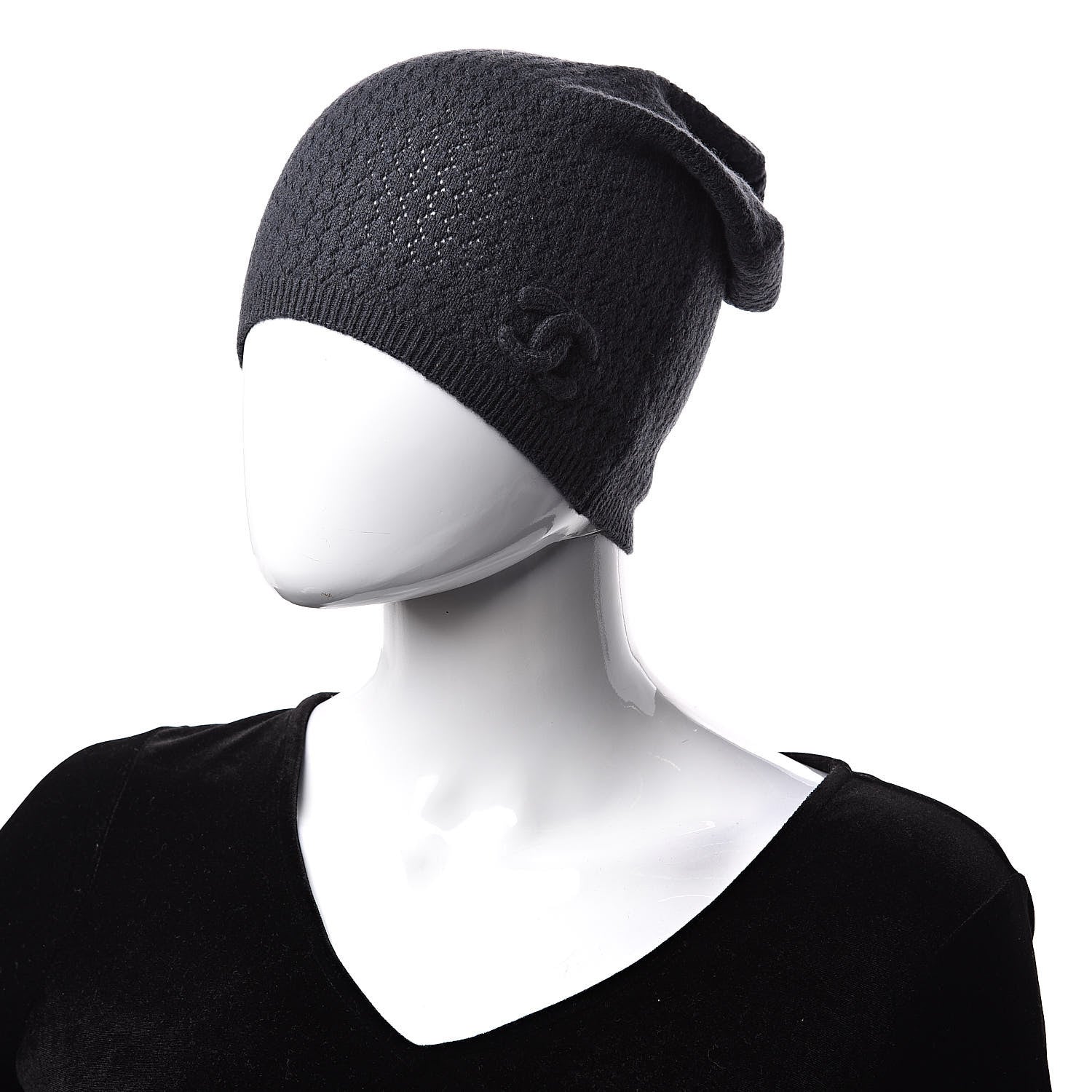 Chanel Cashmere CC Beanie Hat Dark Grey 2 of 5
