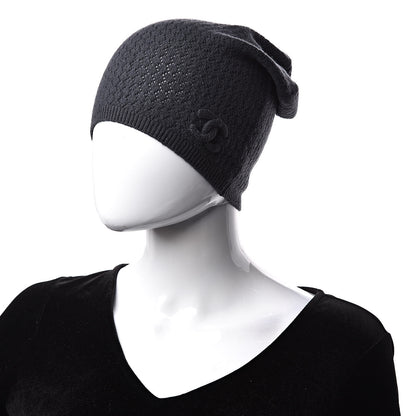 Chanel Cashmere CC Beanie Hat Dark Grey 2 of 5