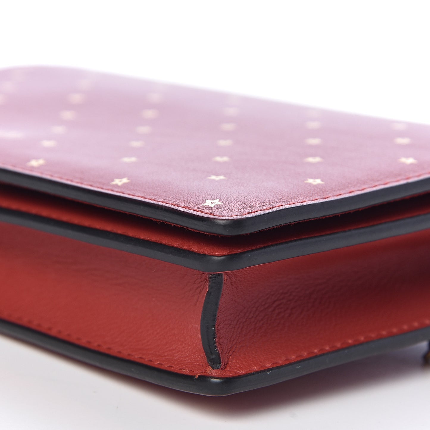 Calfskin Embossed Stars Wallet on Chain Rouge Gold