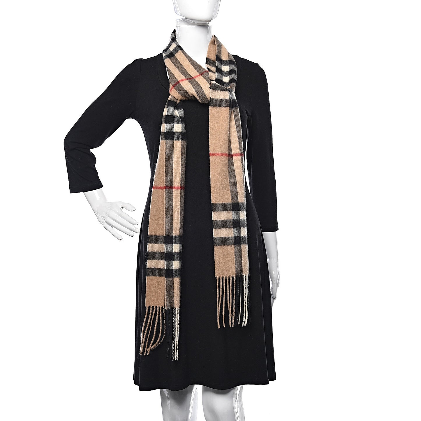 Cashmere Giant Check Skinny Scarf Archive Beige