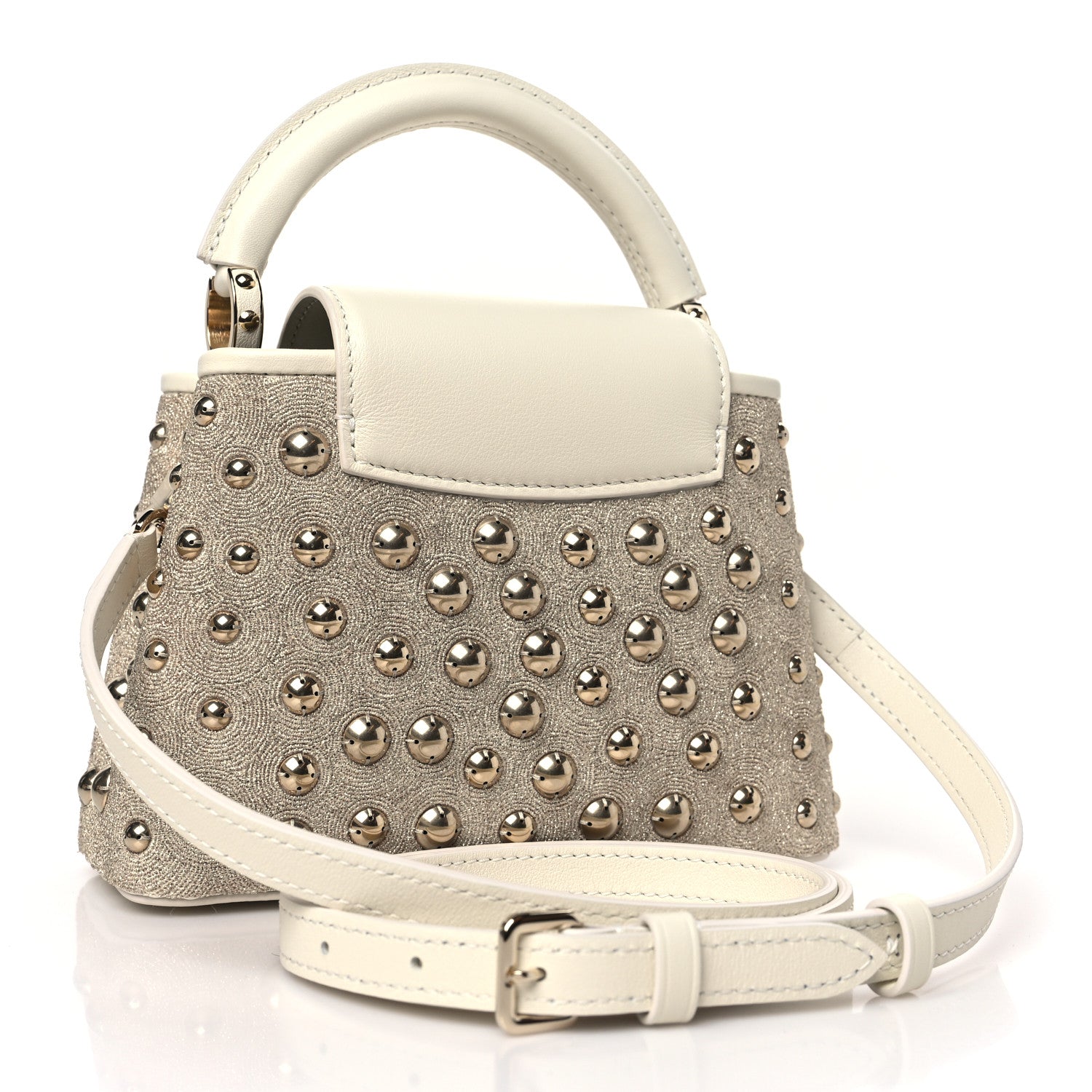 Louis Vuitton Calfskin Satin Lurex Brass Embroidered Mini Spheres Capucines Beige 3 of 8