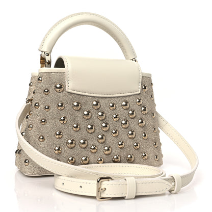 Louis Vuitton Calfskin Satin Lurex Brass Embroidered Mini Spheres Capucines Beige 3 of 8
