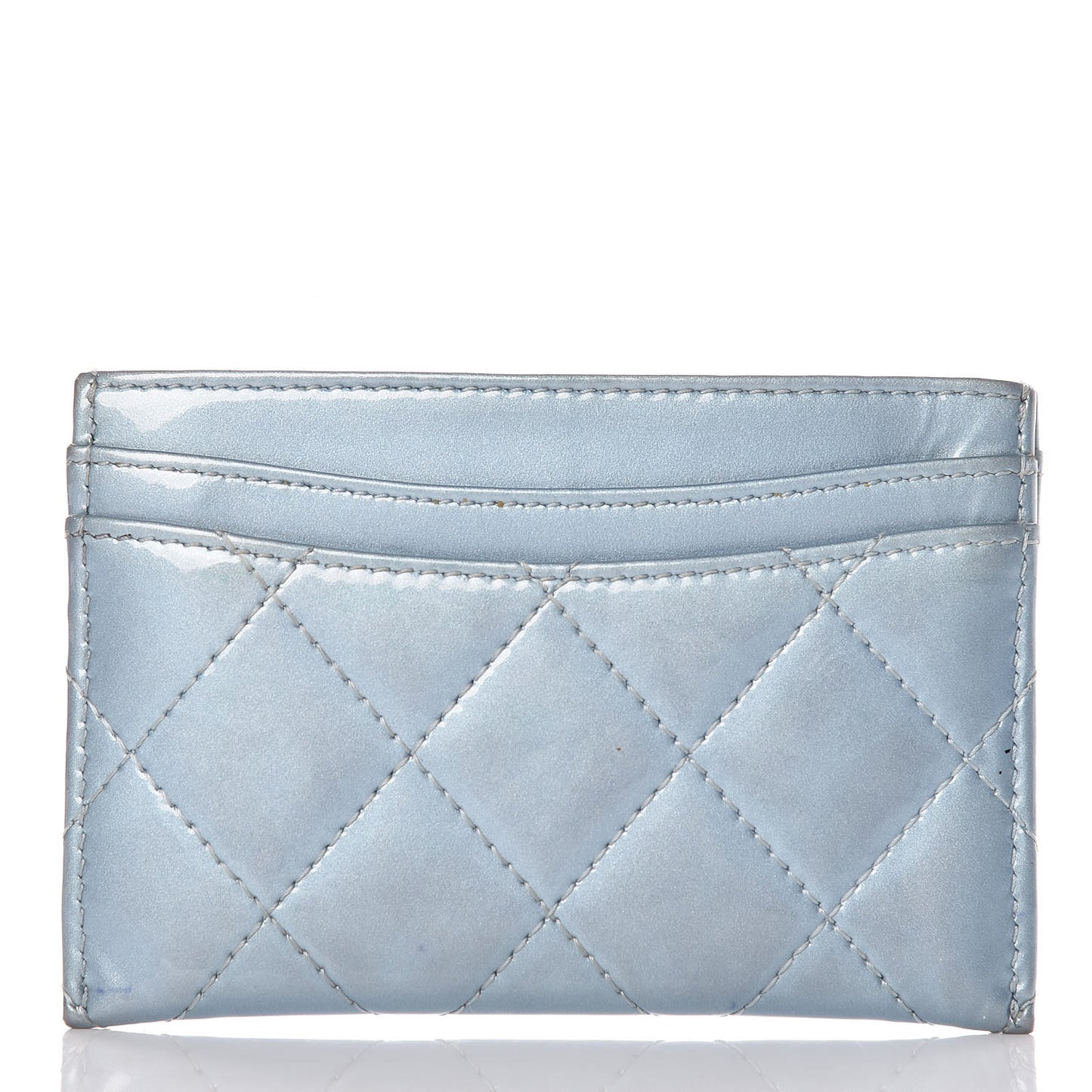 Patent Calfskin Quilted Card Holder Light Blue