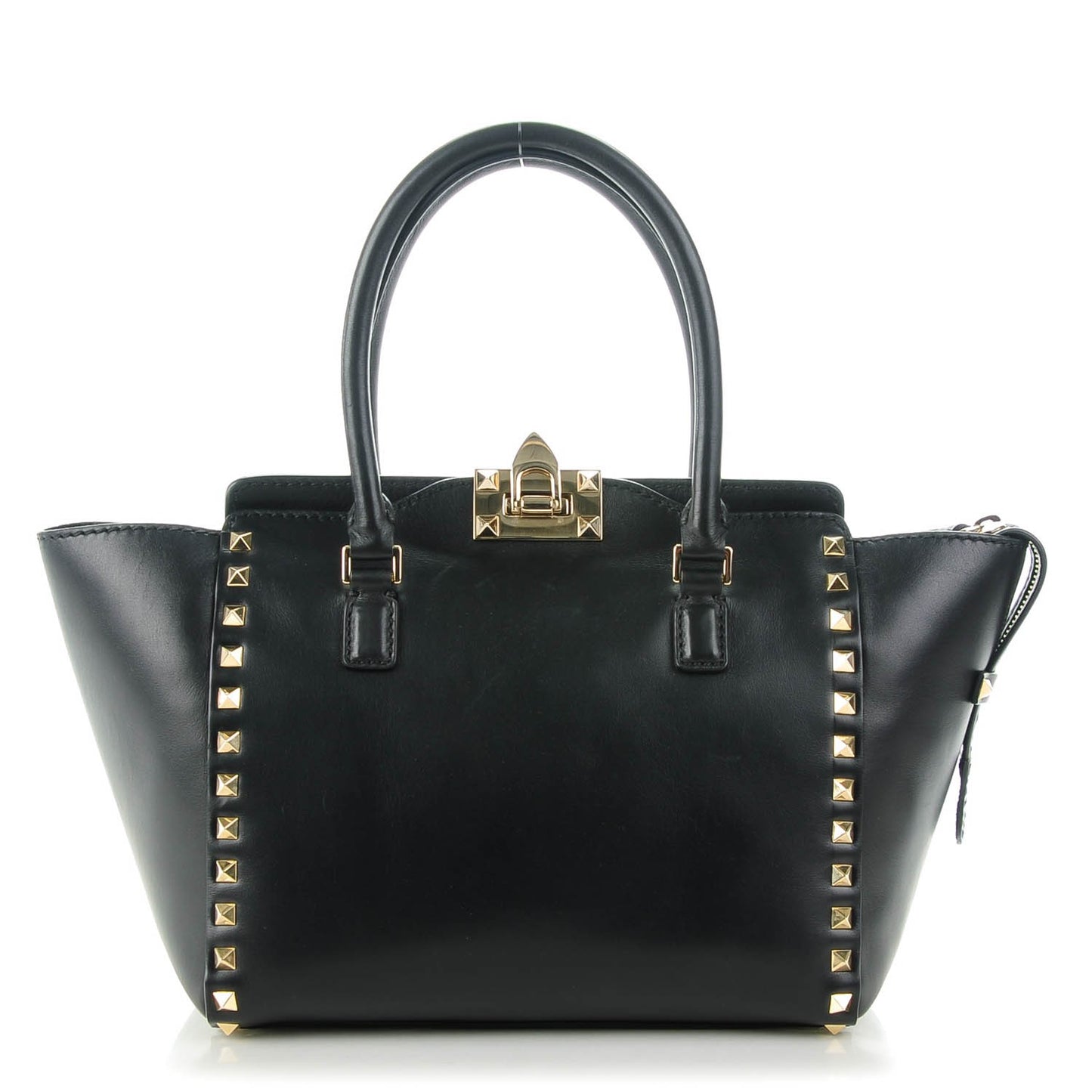 Vitello Small Rockstud Double Handle Tote Black