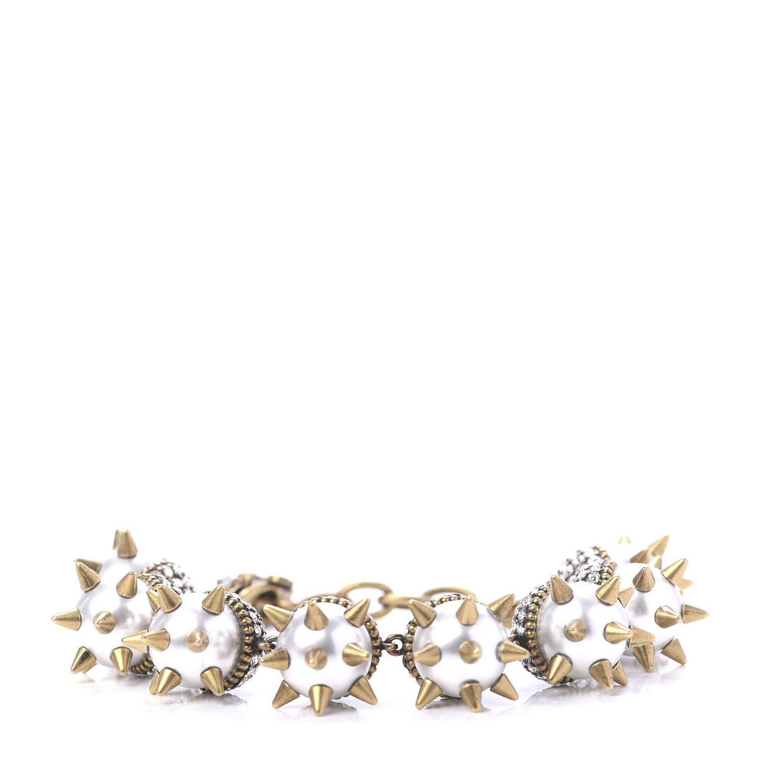Gucci Embellished Strass Spikes Bracelet Gold Cream 1 of 5