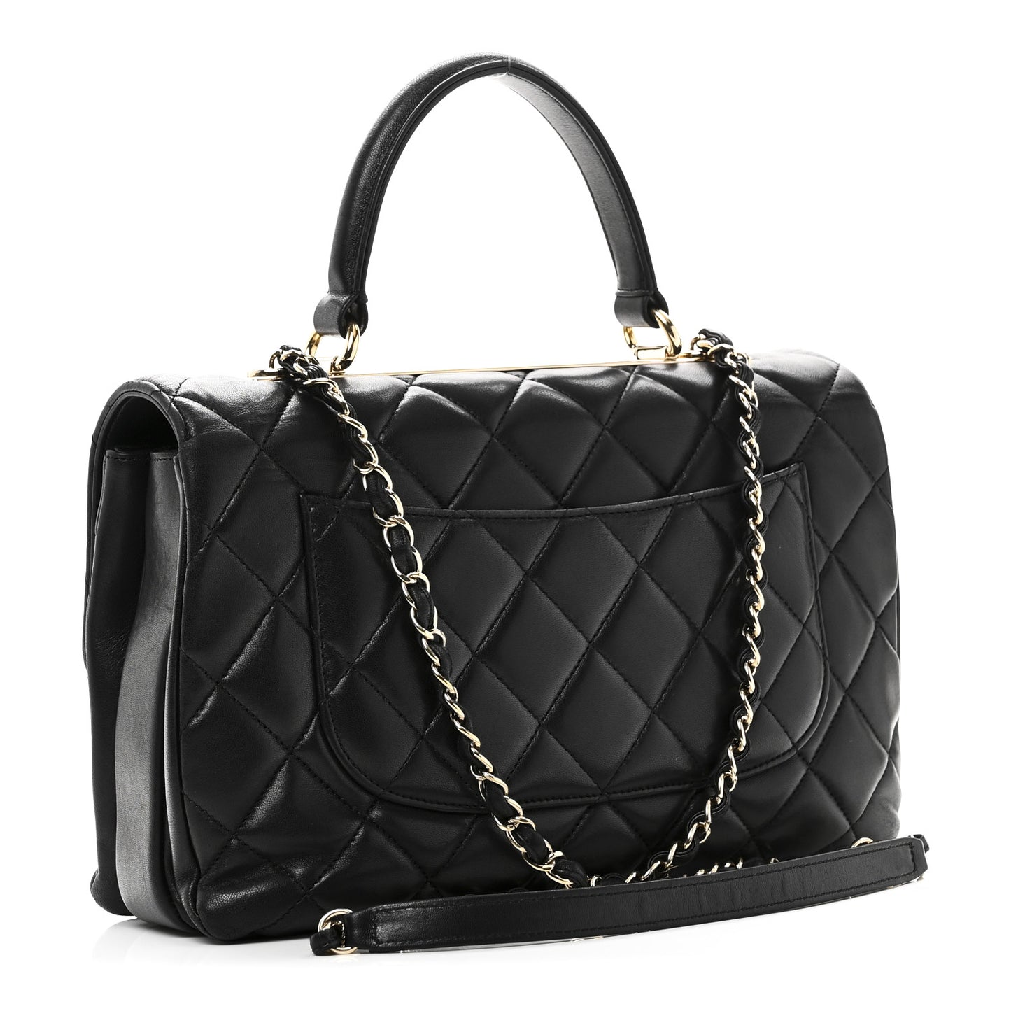 Lambskin Quilted Medium Trendy CC Flap Dual Handle Bag Black