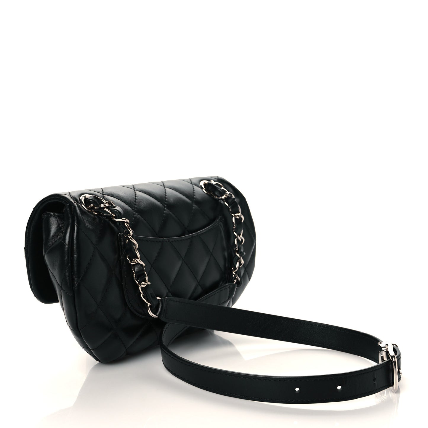 Calfskin Quilted CC Uniform Flap Belt Bag Black