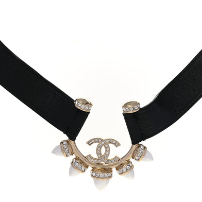 Chanel Lambskin Spike Pearl Crystal CC Choker Black 1 of 6