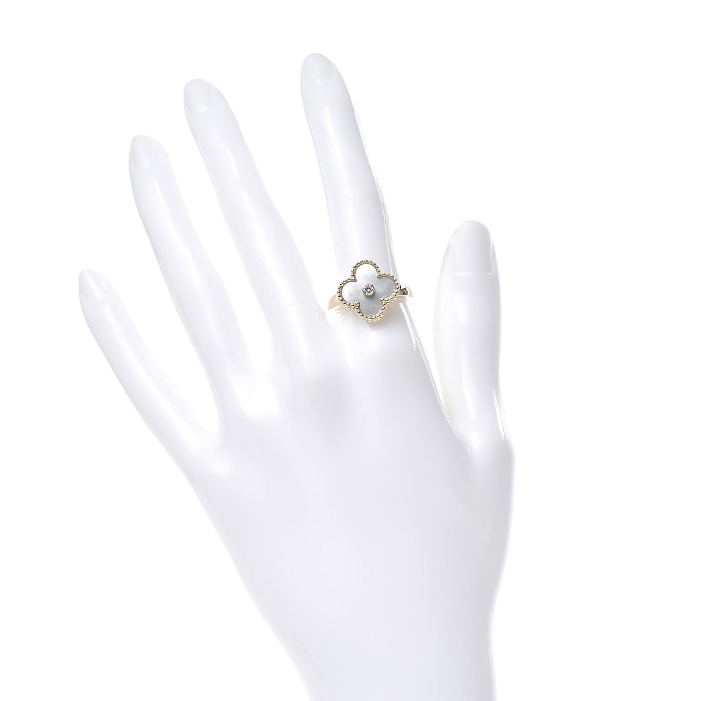 18K Yellow Gold Diamond Mother of Pearl Vintage Alhambra Ring 54 6.75