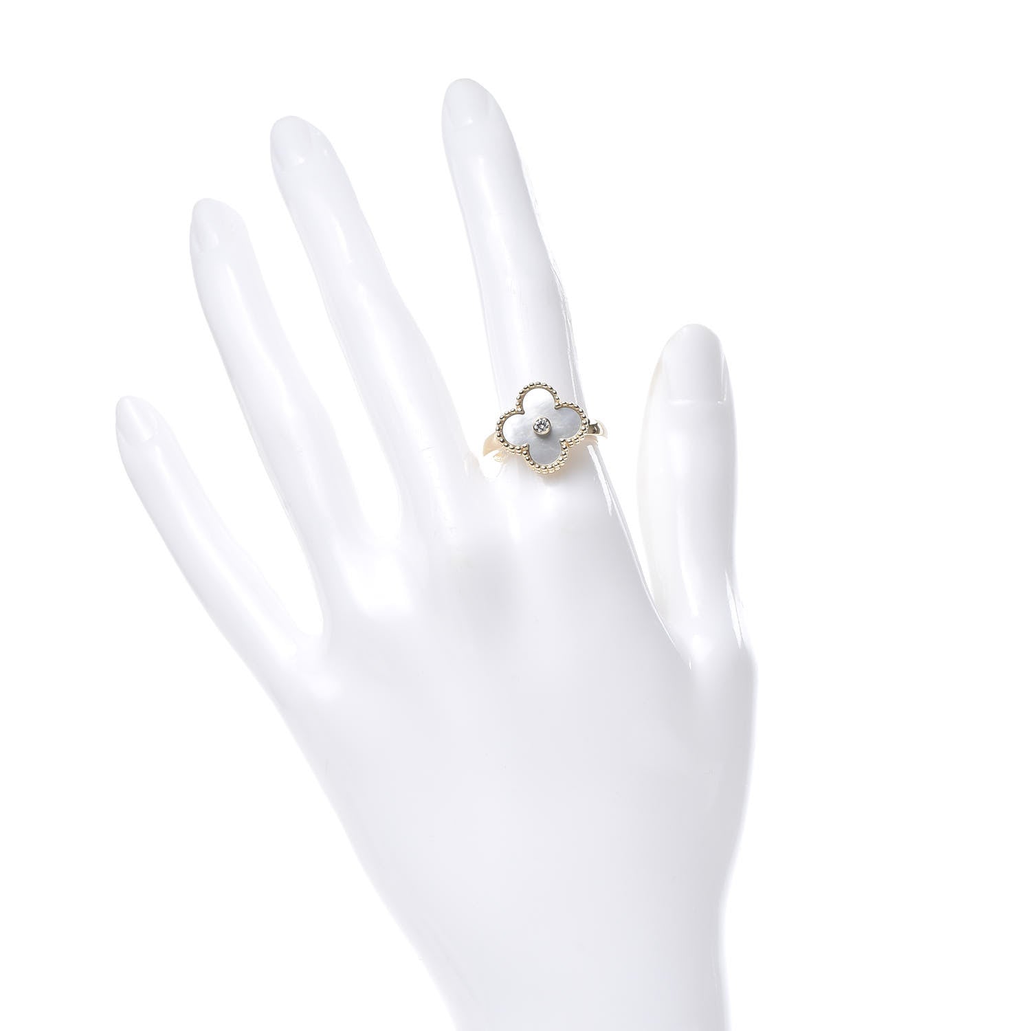Van Cleef & Arpels 18K Yellow Gold Diamond Mother of Pearl Vintage Alhambra Ring 54 6.75 2 of 4
