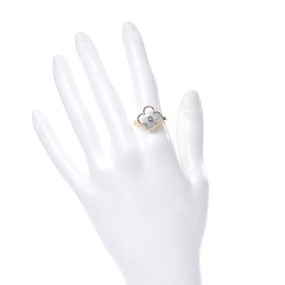 Van Cleef & Arpels 18K Yellow Gold Diamond Mother of Pearl Vintage Alhambra Ring 54 6.75 2 of 4