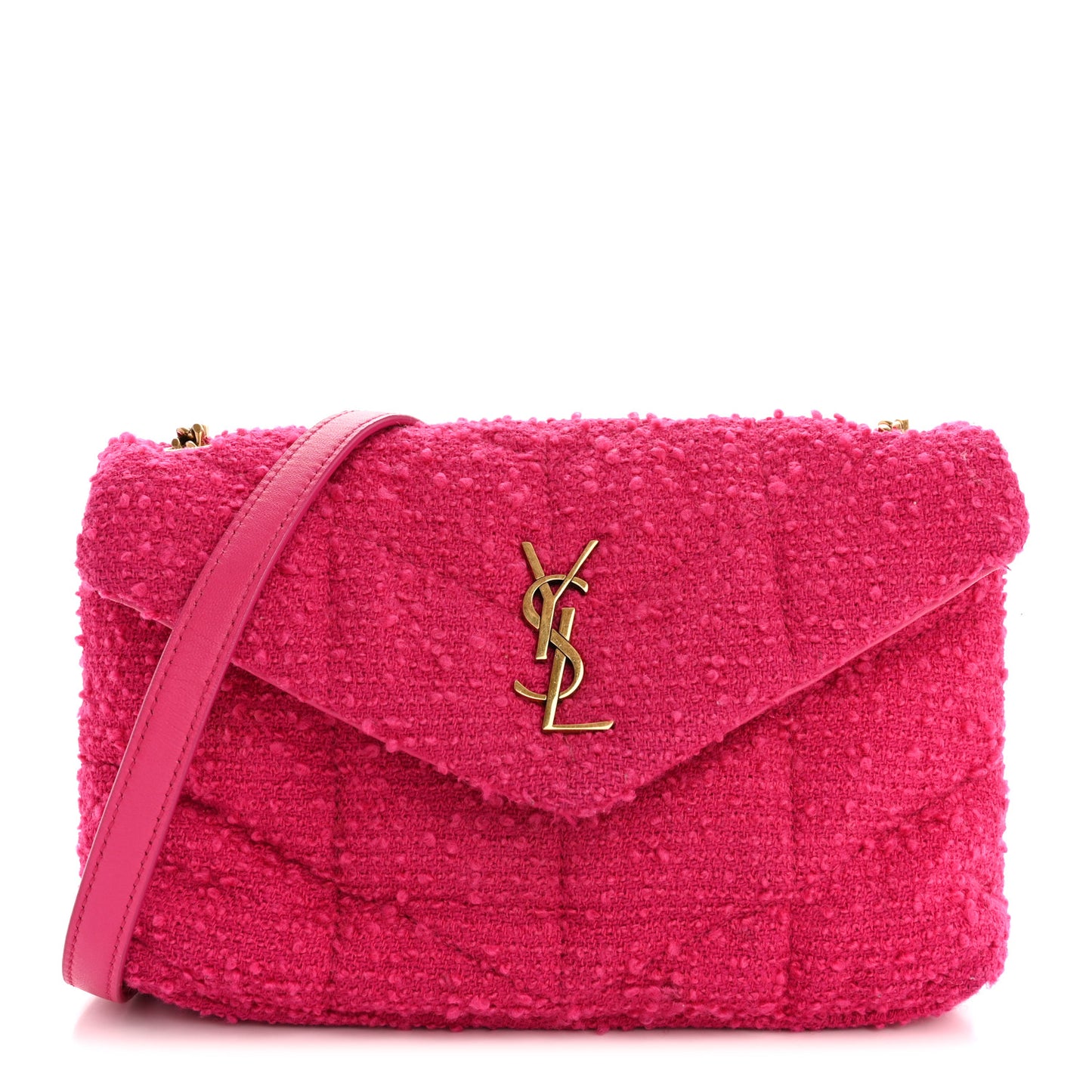 Boucle Tweed Quilted Toy Loulou Puffer Monogram Chain Satchel Magenta