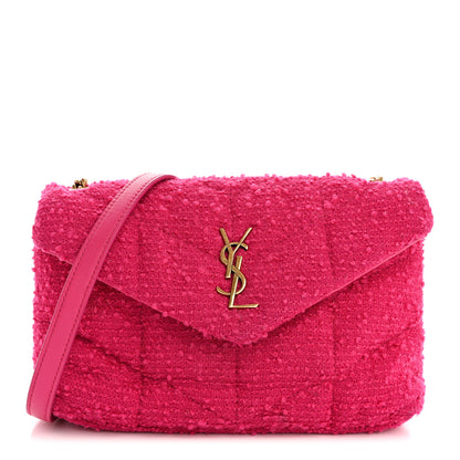 Saint Laurent Boucle Tweed Quilted Toy Loulou Puffer Monogram Chain Satchel Magenta 1 of 13