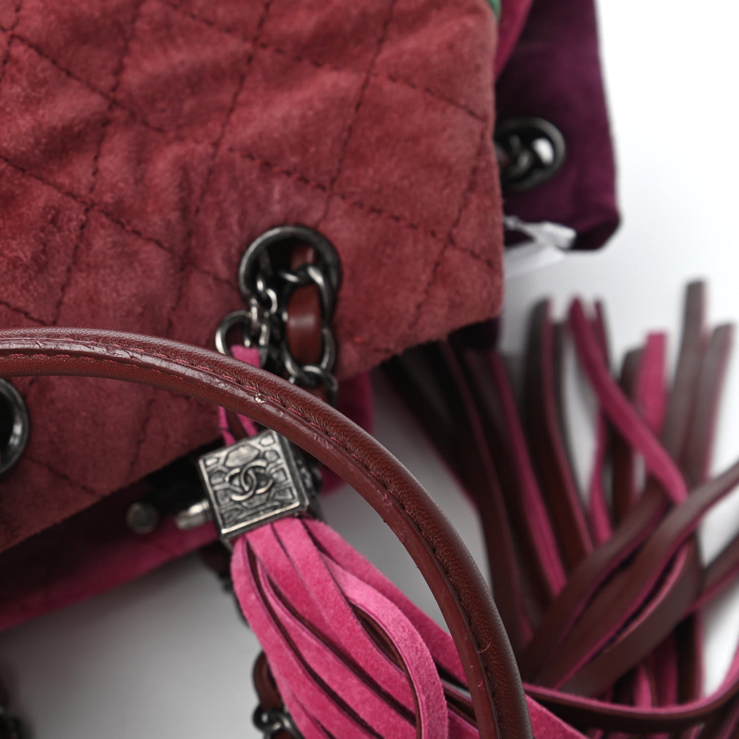 Suede Quilted Patchwork Drawstring Bag Green Pink Purple Burgundy