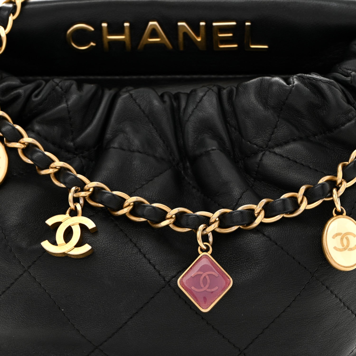 Chanel Lambskin Resin Quilted Small Bucket Bag Black 8 of 10