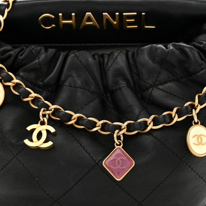 Chanel Lambskin Resin Quilted Small Bucket Bag Black 8 of 10