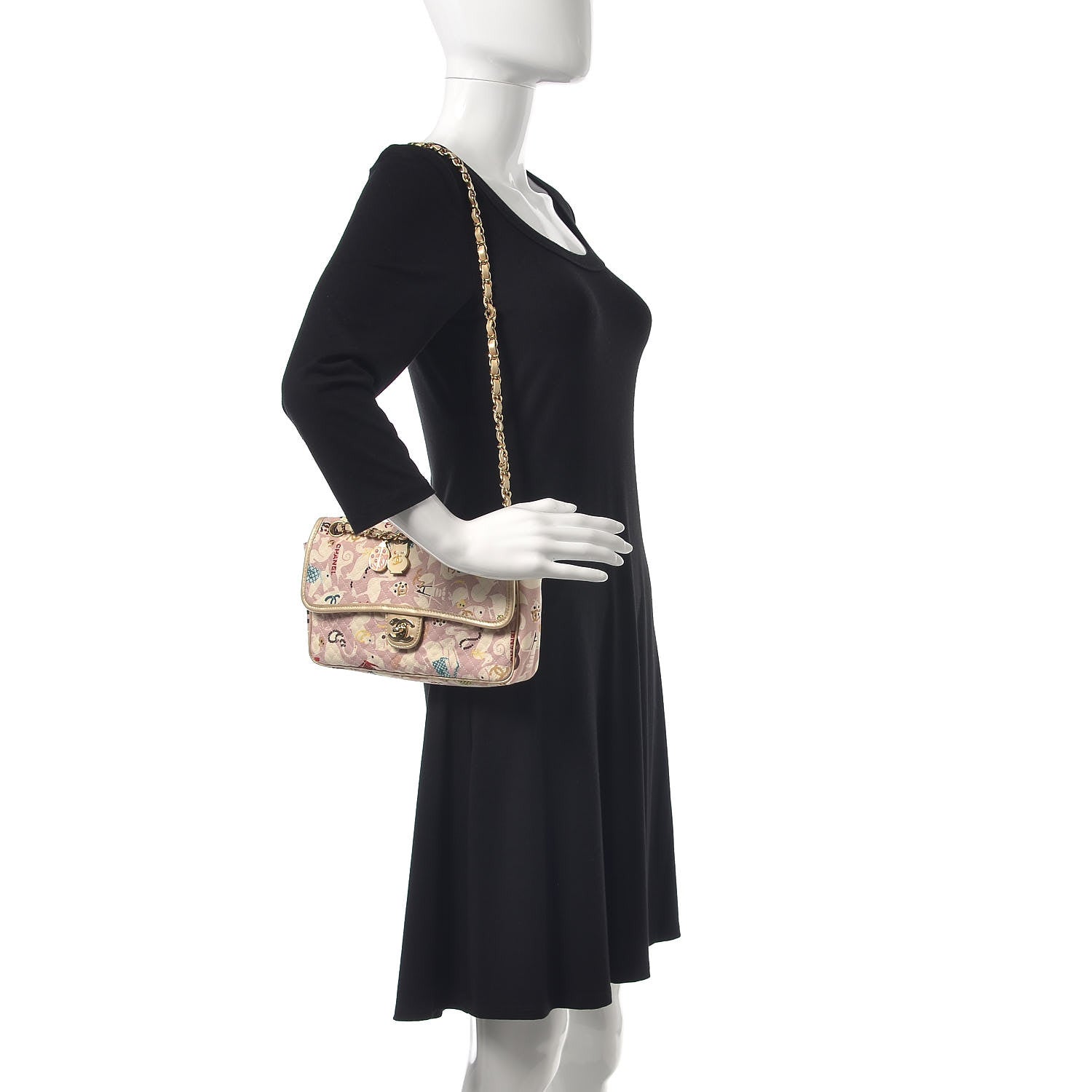 Chanel Canvas Printed Medium Single Flap Pink 2 of 8