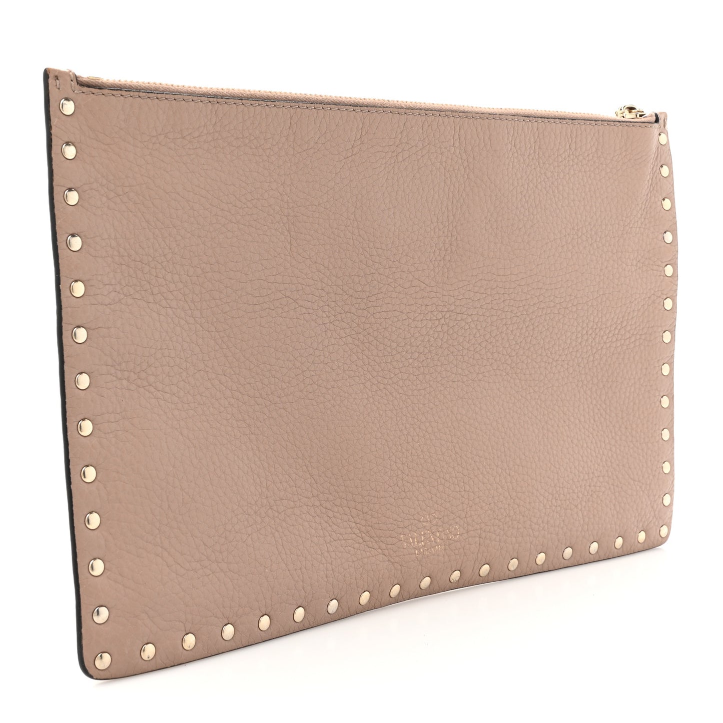 Pebbled Calfskin Large Rockstud Zip Pouch Skin Sorbet