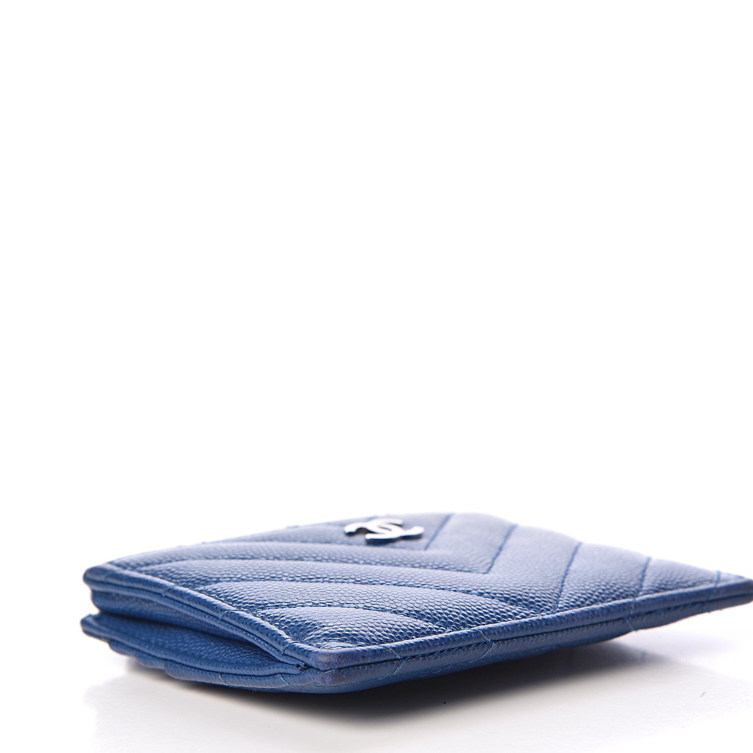 Chanel Caviar Chevron Quilted CC Zip Card Holder Blue 4 of 12