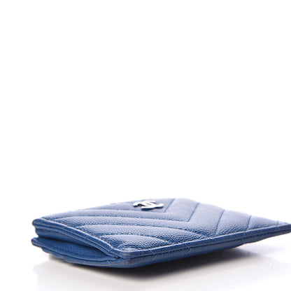 Chanel Caviar Chevron Quilted CC Zip Card Holder Blue 4 of 12