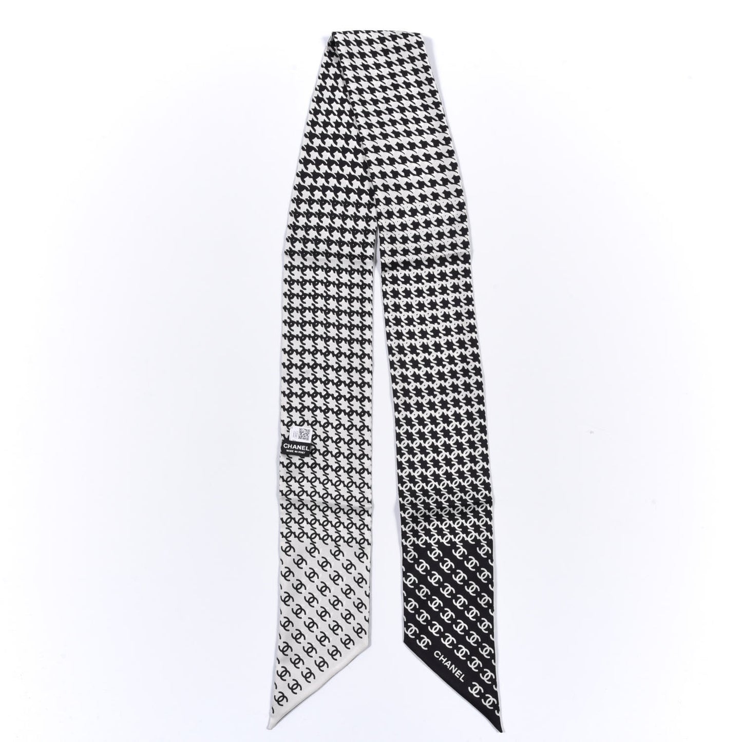 Silk Twill Houndstooth Slim Bandeau Scarf Black Ecru
