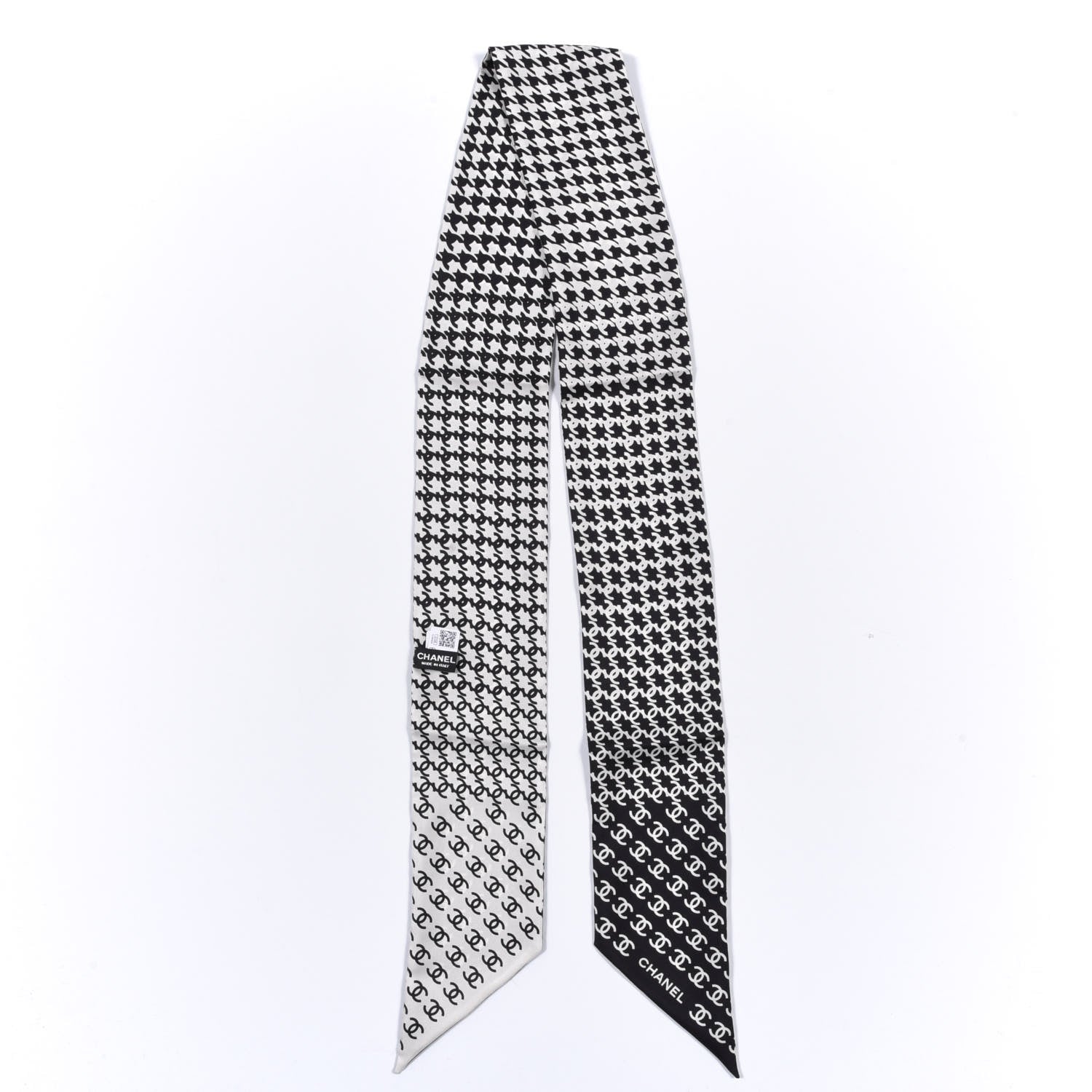 Chanel Silk Twill Houndstooth Slim Bandeau Scarf Black Ecru 4 of 4