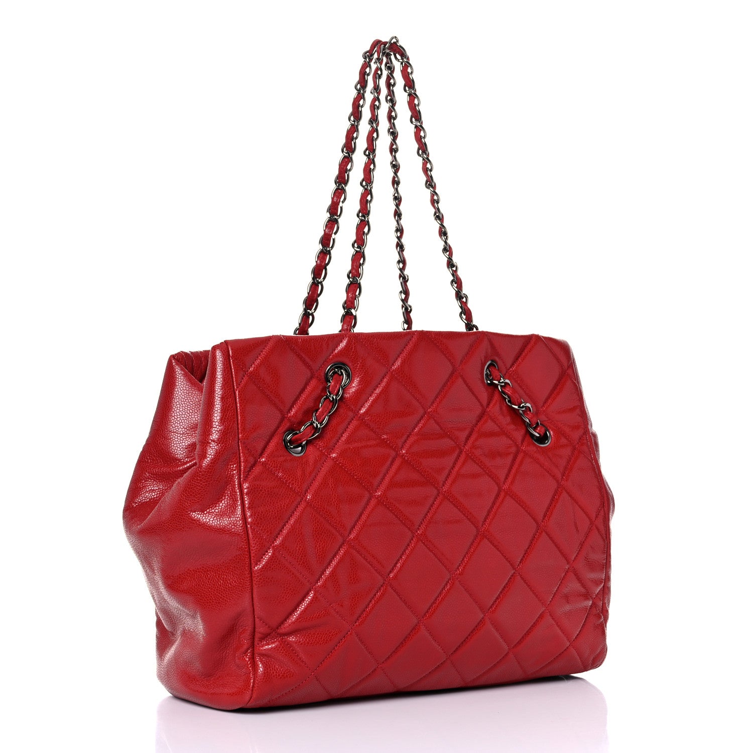 Chanel Soft Caviar Quilted Large Cells Tote Red 3 of 15