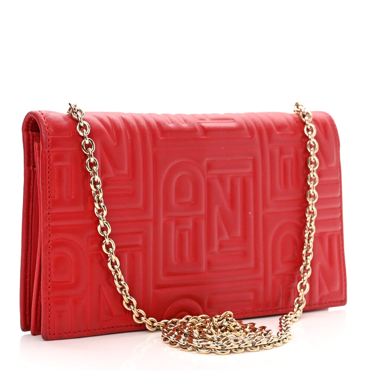 Nappa Logo Embossed Long Wallet on Chain Rosso
