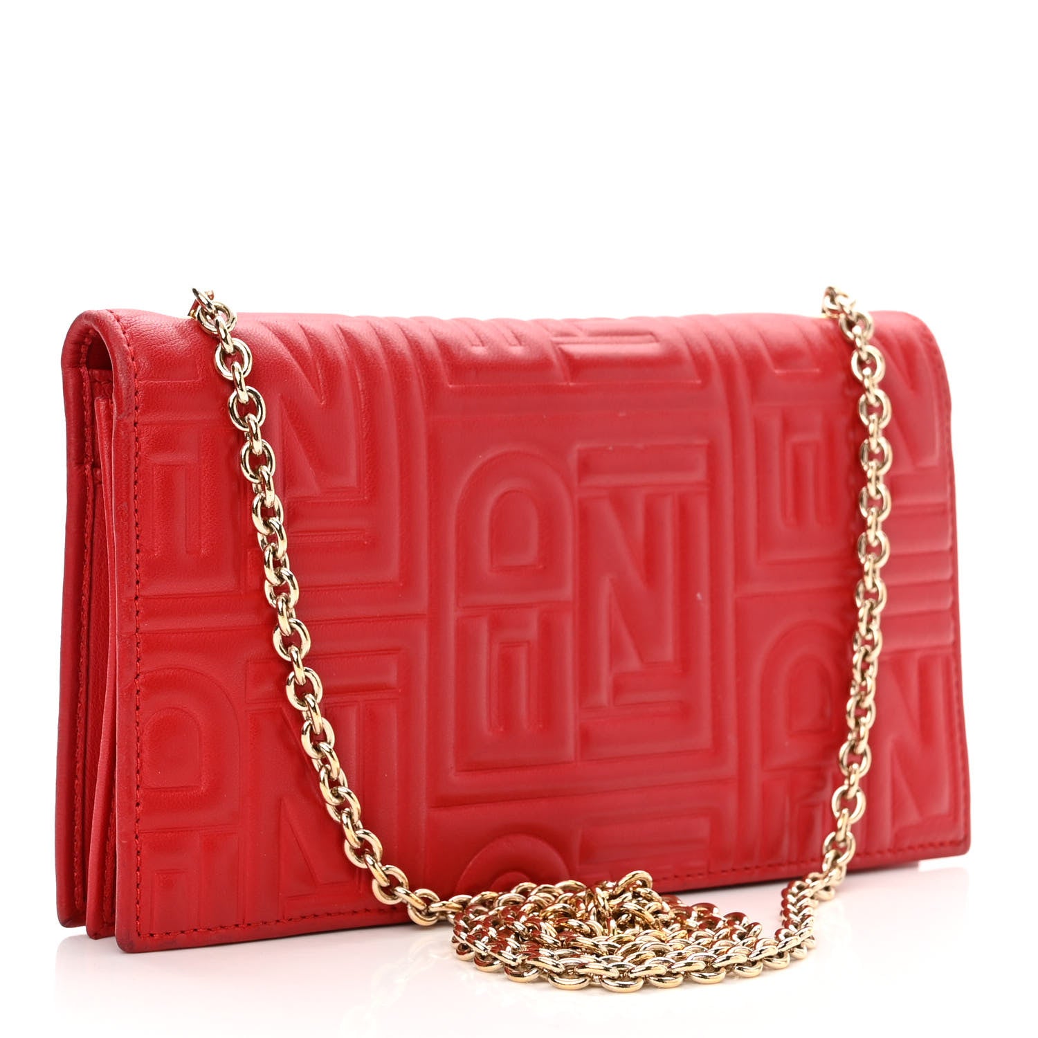 Fendi Nappa Logo Embossed Long Wallet on Chain Rosso 3 of 12