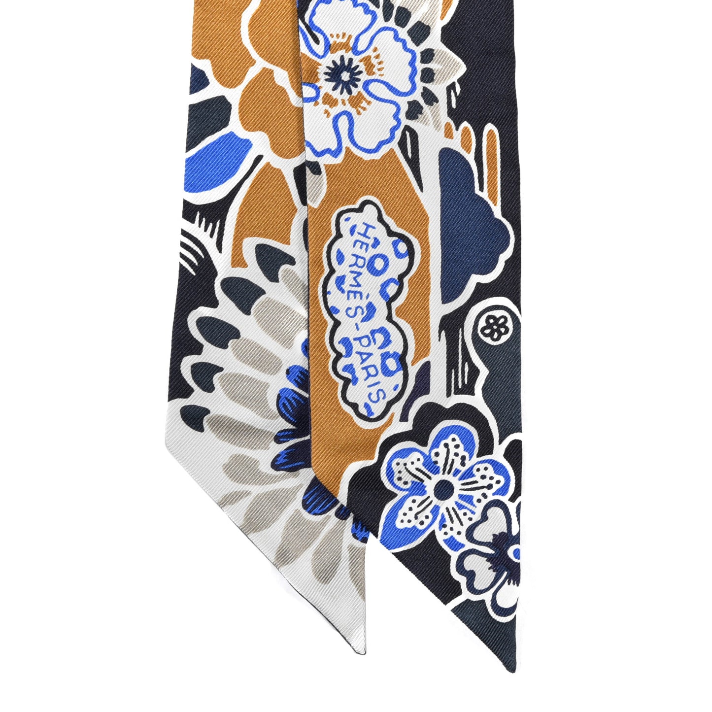 Silk Bingata Twilly Marine Tabac White