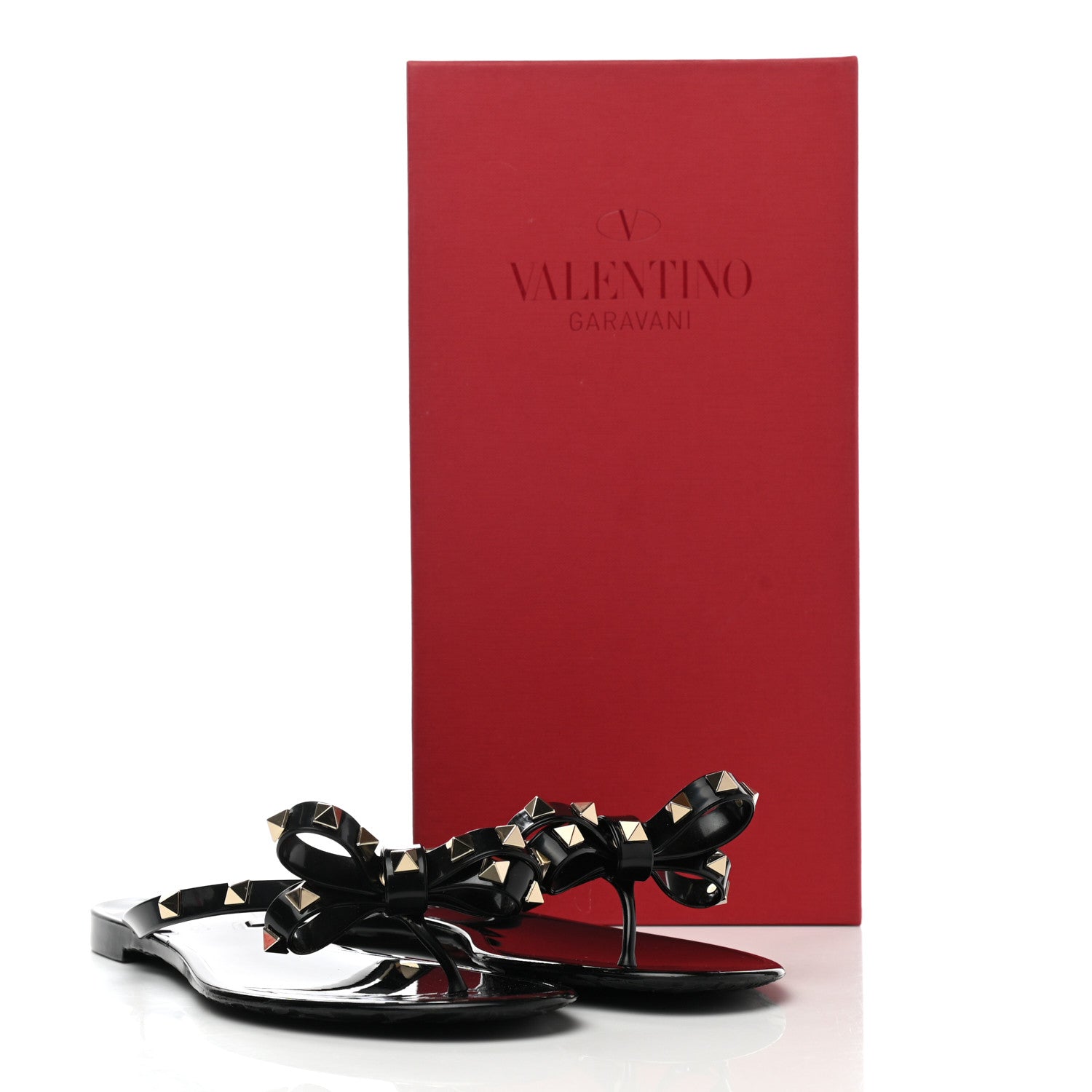 Valentino Garavani PVC Jelly Rockstud Bow Thong Sandals 39 Black 8 of 8