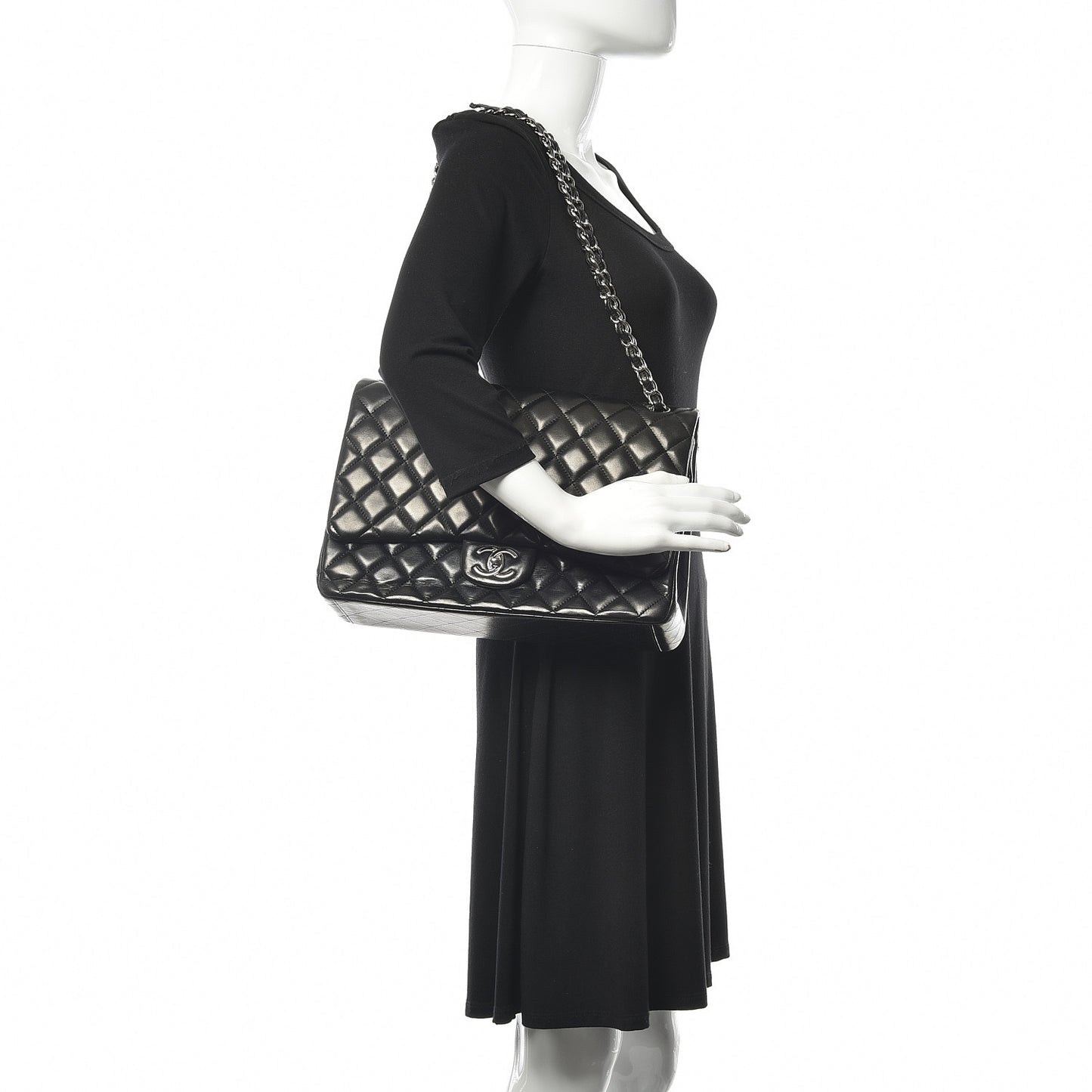 Lambskin Quilted Maxi Double Flap Black